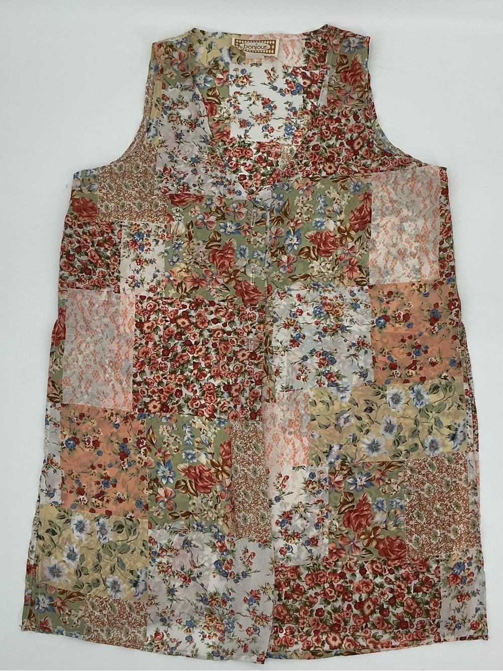 Bonjour ladies Boho Patchwork Floral Sleeveless Tunic